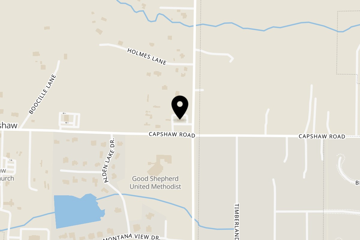 Map showing the location of Scoop&Slice Cafe & pizza on 30029 Capshaw Rd B in Harvest